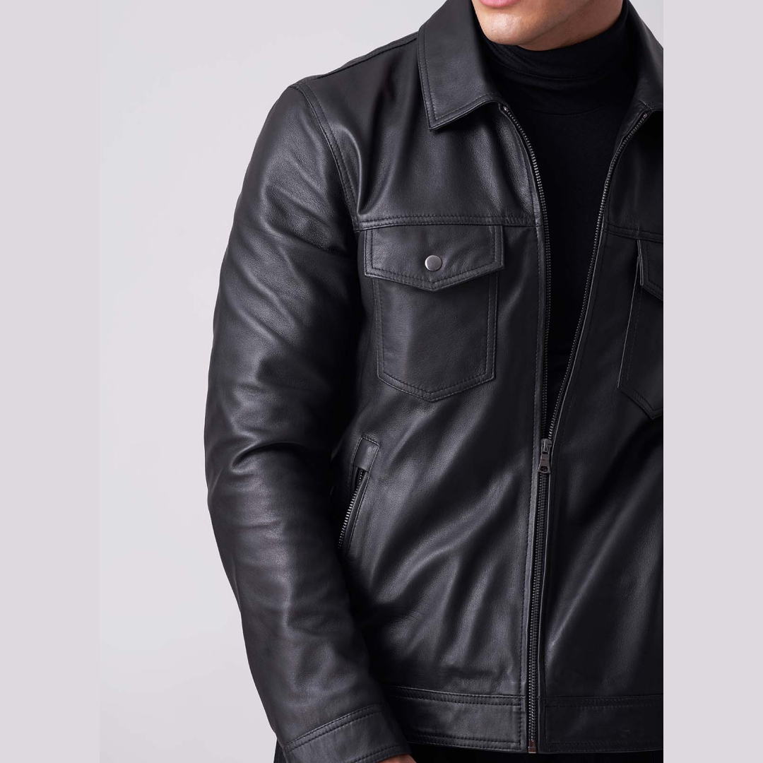 Heritage Biker Jacket - 100% Premium Black Leather