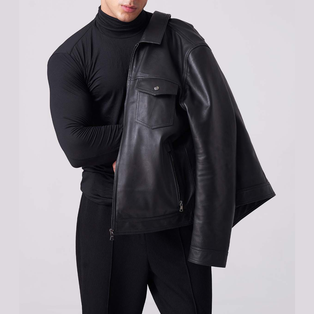 Heritage Biker Jacket - 100% Premium Black Leather