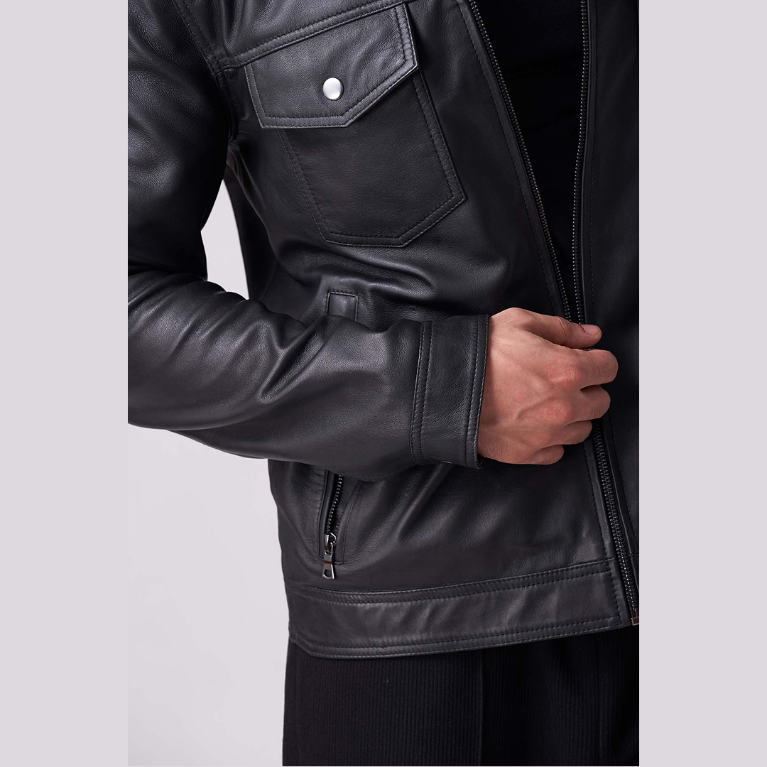 Heritage Biker Jacket - 100% Premium Black Leather
